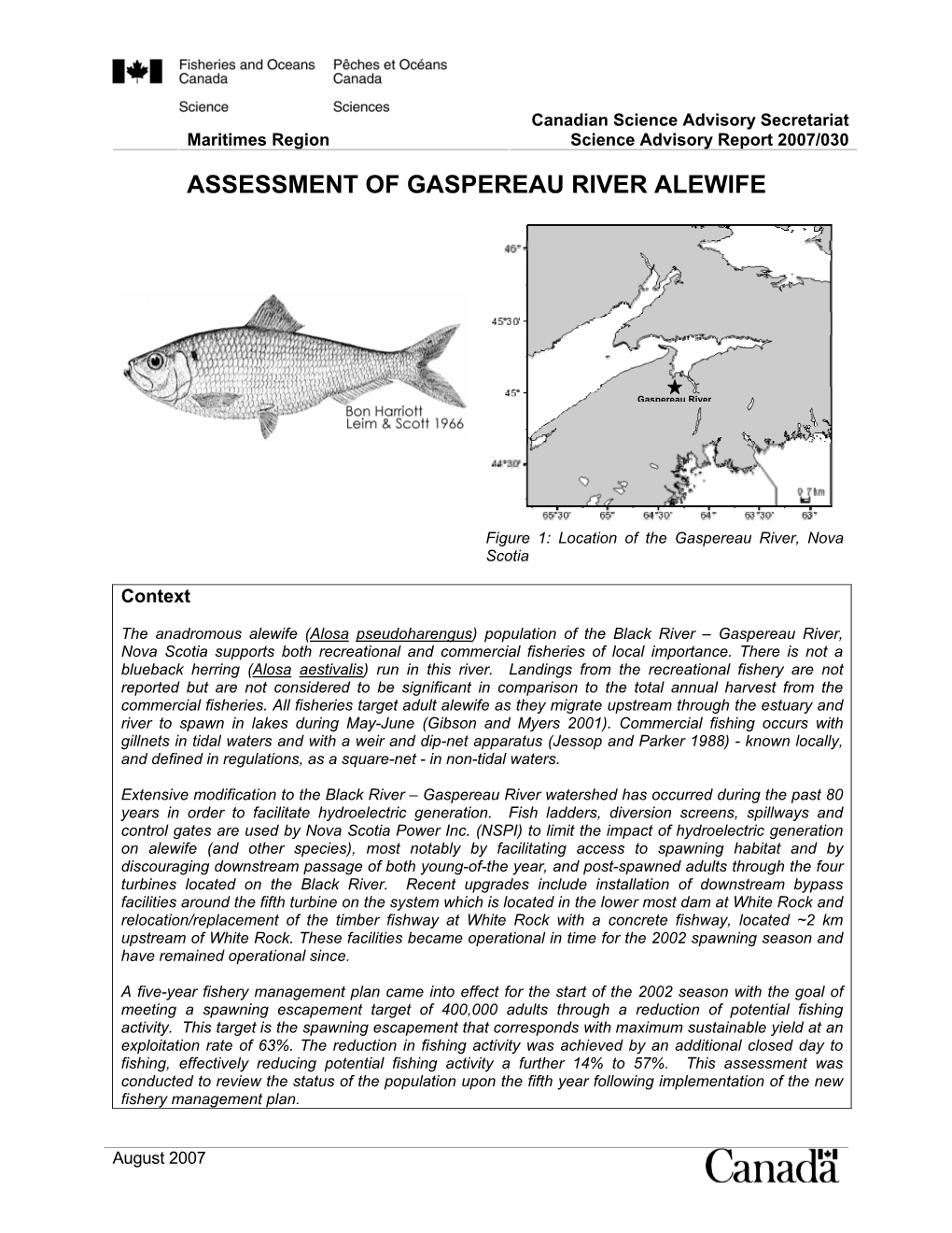 Assessment of Gaspereau River Alewife