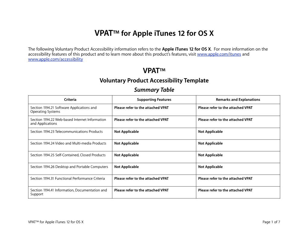 VPAT™ for Apple Itunes 12 for OS X
