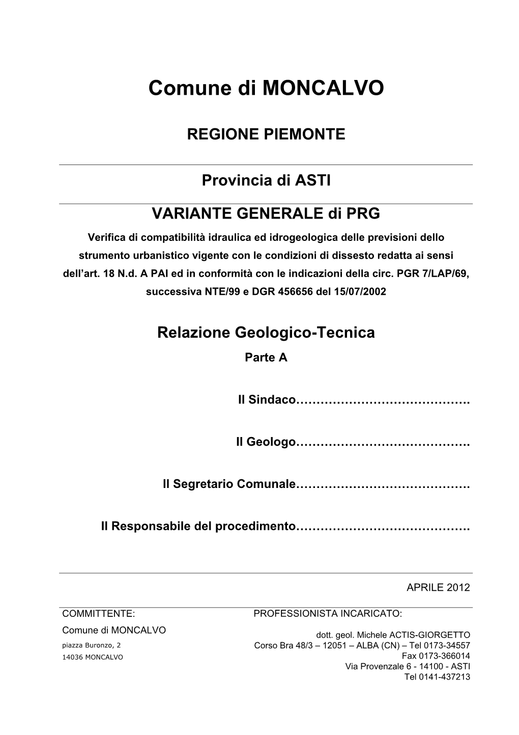 Relazione Geologico Tecnica