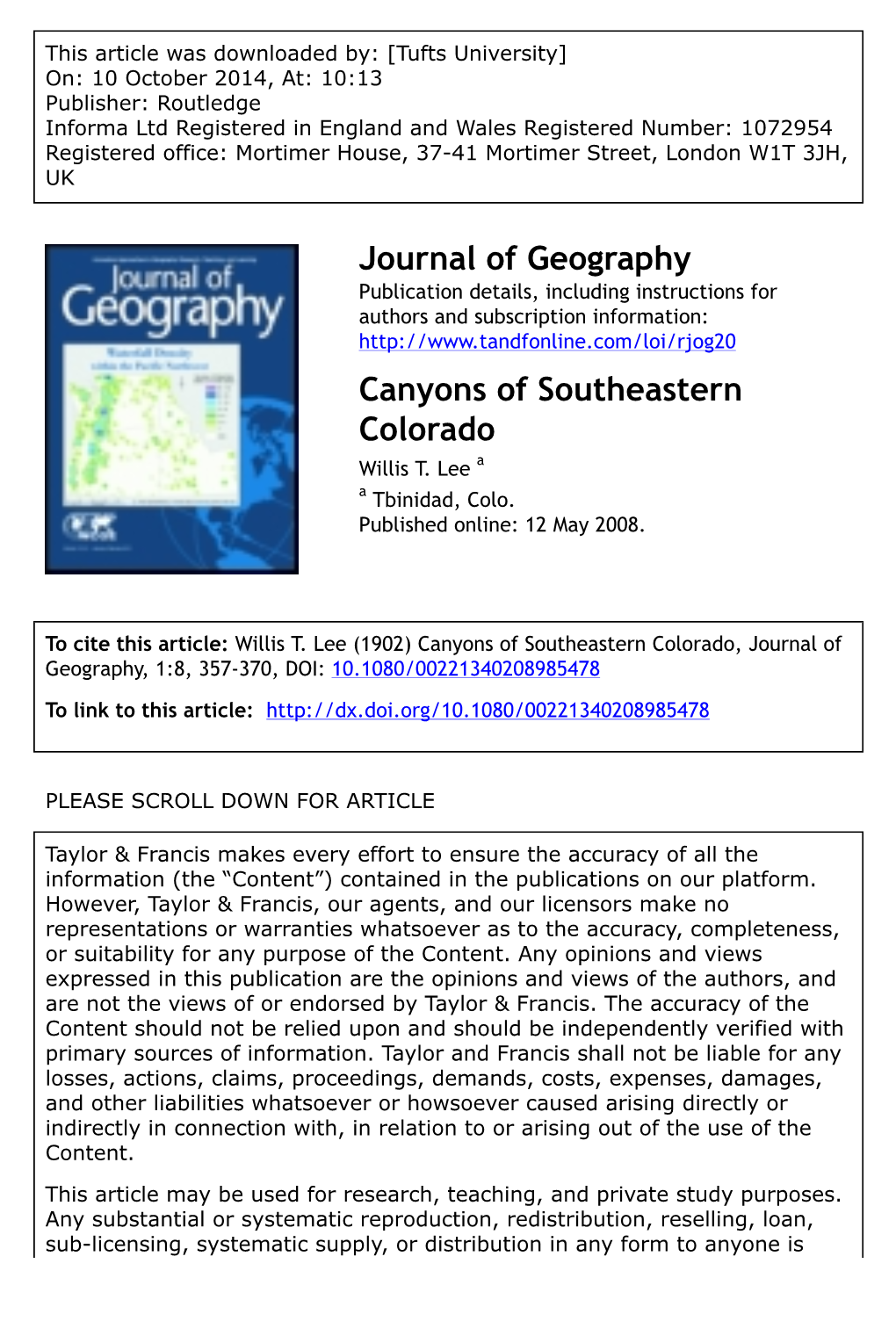 Journal of Geography Canyons of Southeastern Colorado