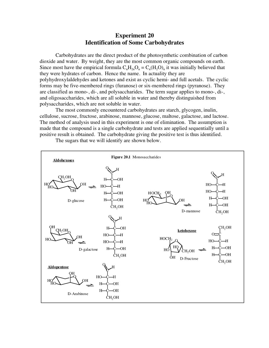 Experiment 20 Identification of Some Carbohydrates