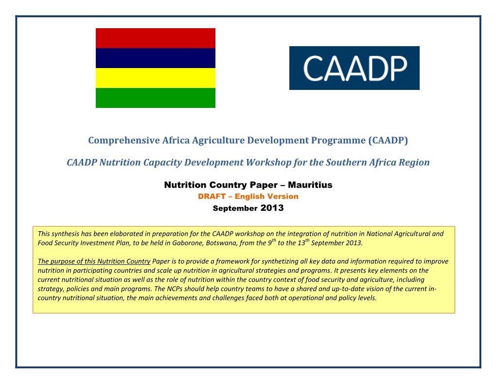 CAADP Nutrition Capacity Development Workshop for the Southern Africa Region