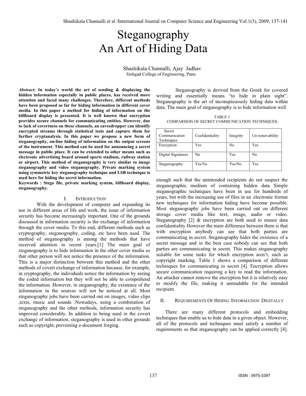 Steganography an Art of Hiding Data