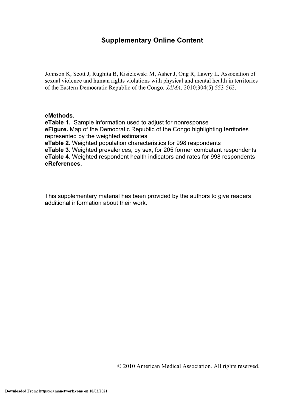 Association of Sexual Violence and Human Rights Violations with Physical and Mental Health in Territories of the Eastern Democratic Republic of the Congo