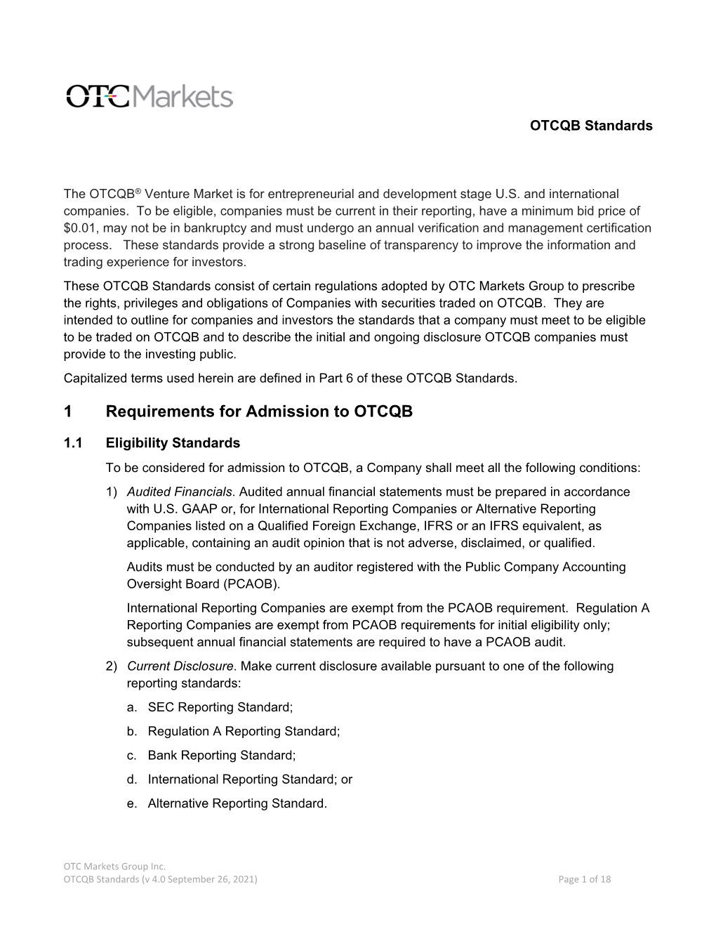 OTCQB Standards