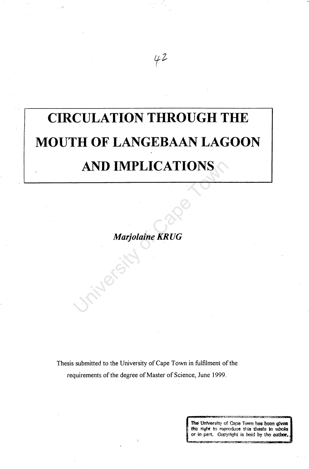 Circulation Through the Mouth of Langebaan Lagoon and Implications