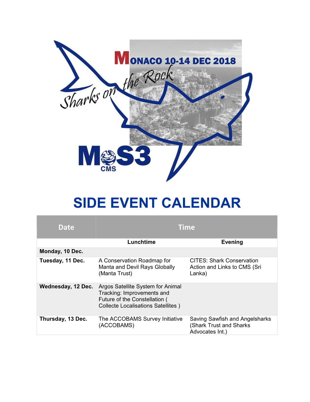 Side Event Calendar