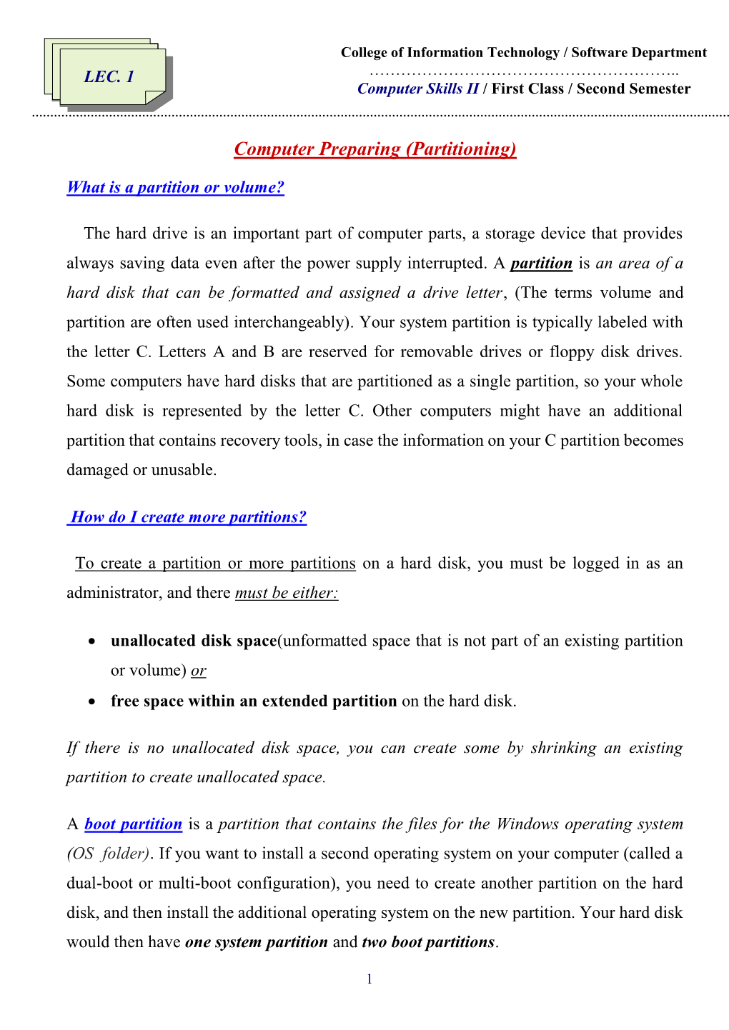 Computer Preparing (Partitioning)