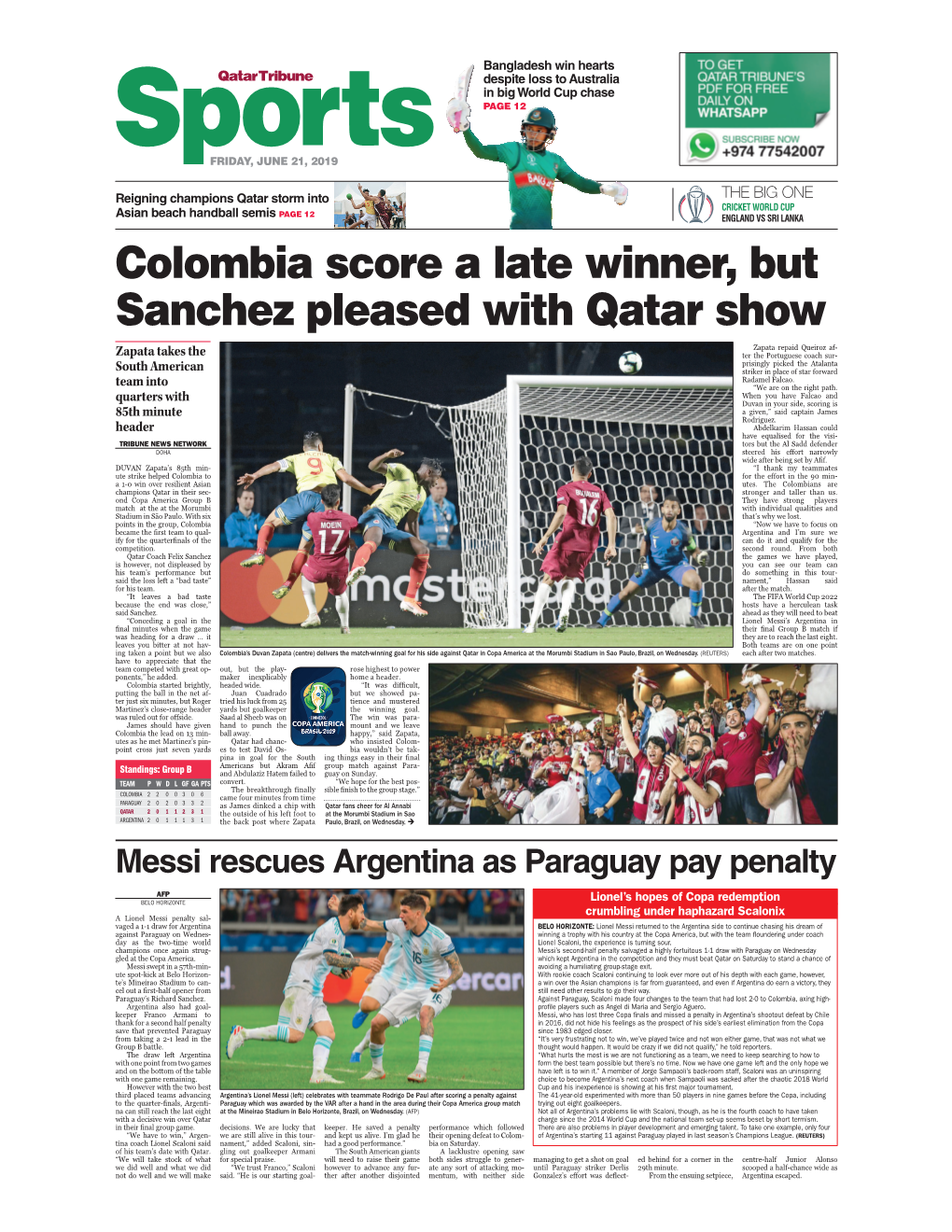 Colombia Score a Late Winner, but Sanchez Pleased with Qatar Show