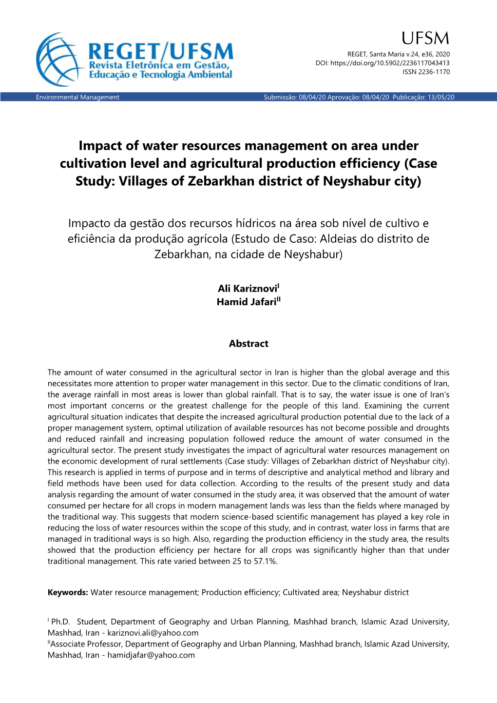 Impact of Water Resources Management on Area Under Cultivation