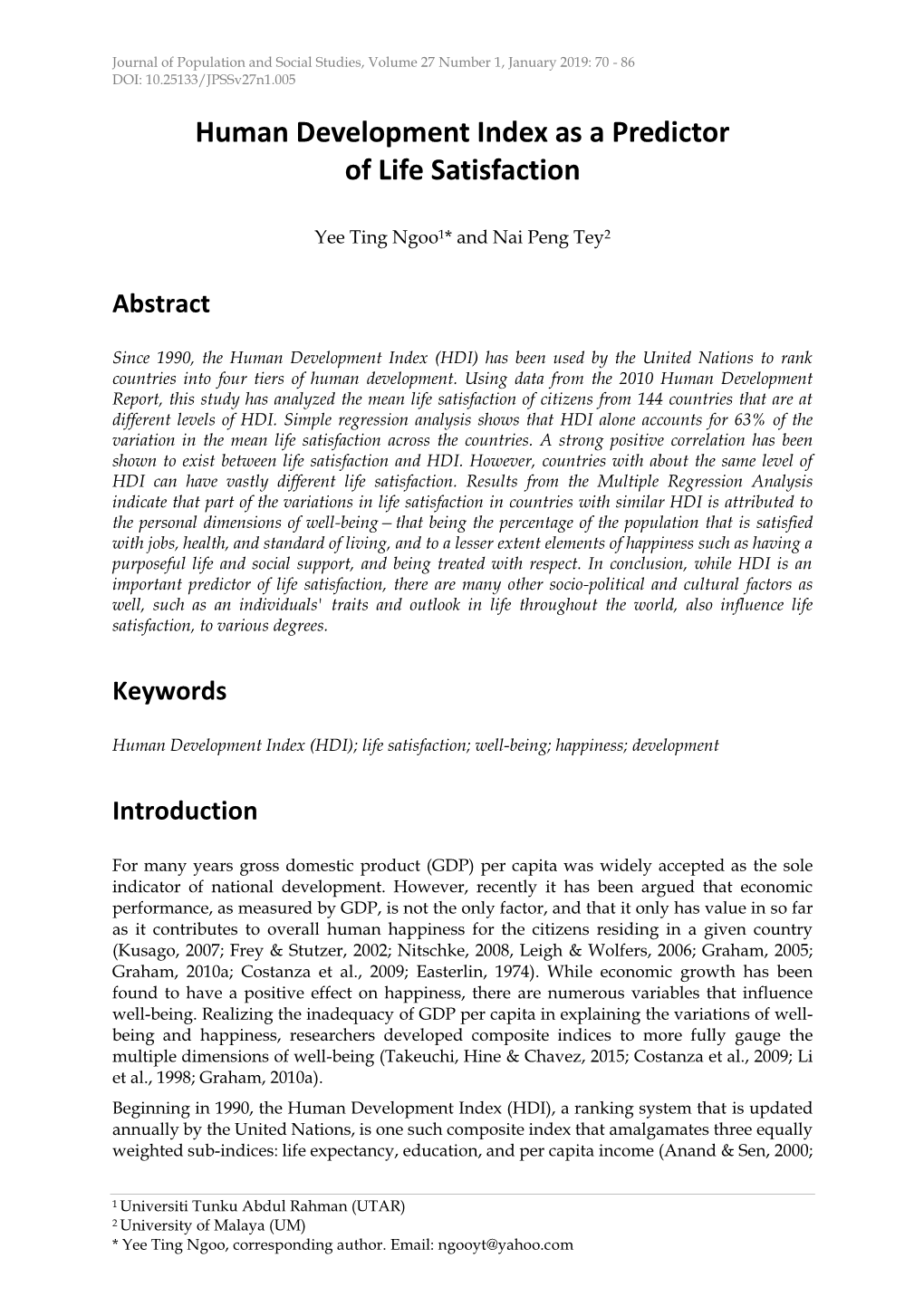 Human Development Index As a Predictor of Life Satisfaction