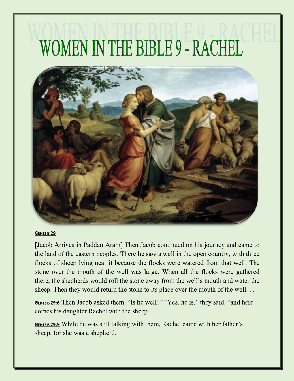 Jacob Arrives in Paddan Aram] Then Jacob Continued on His Journey and Came to the Land of the Eastern Peoples