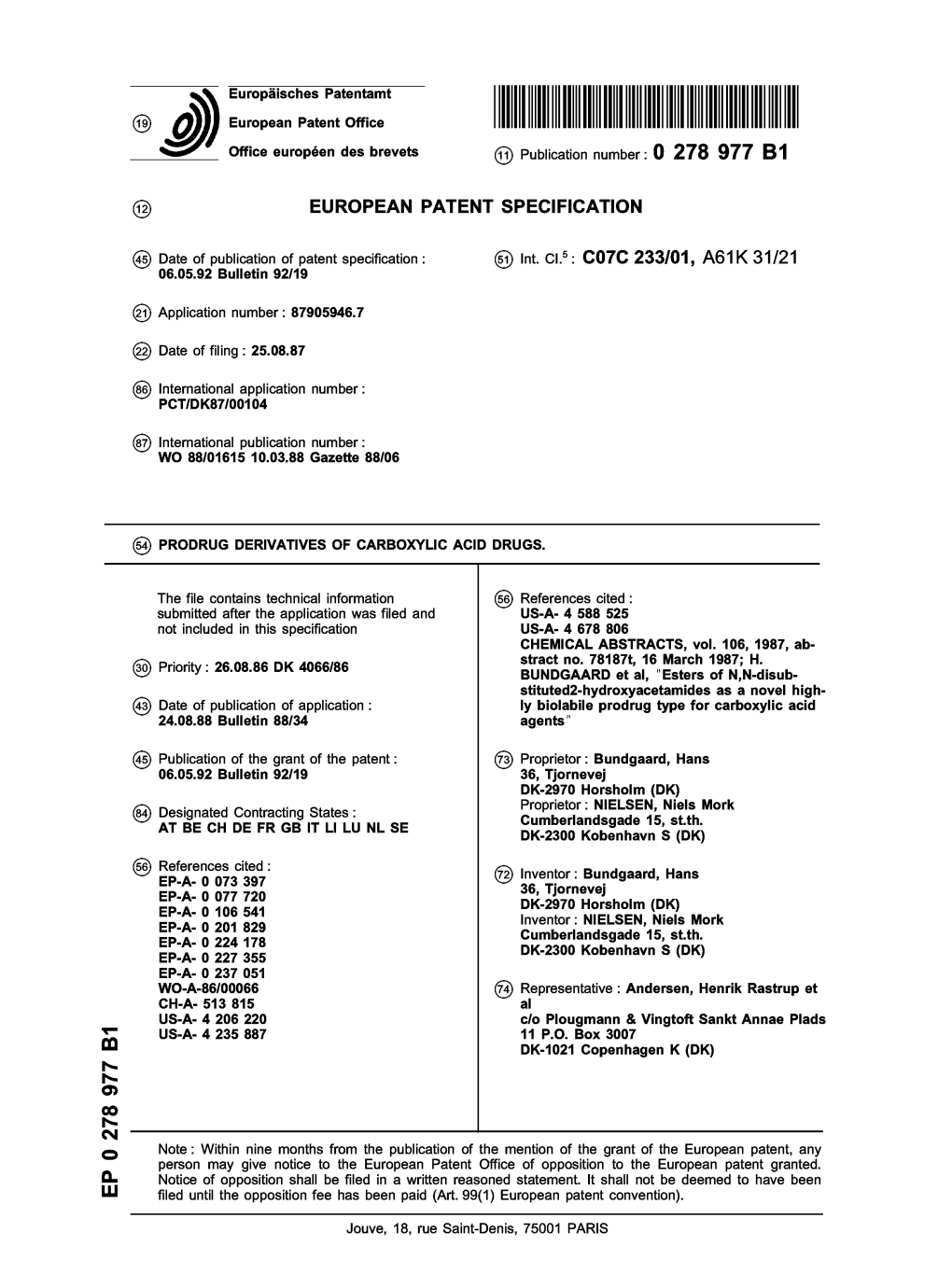 Prodrug Derivatives of Carboxylic Acid Drugs