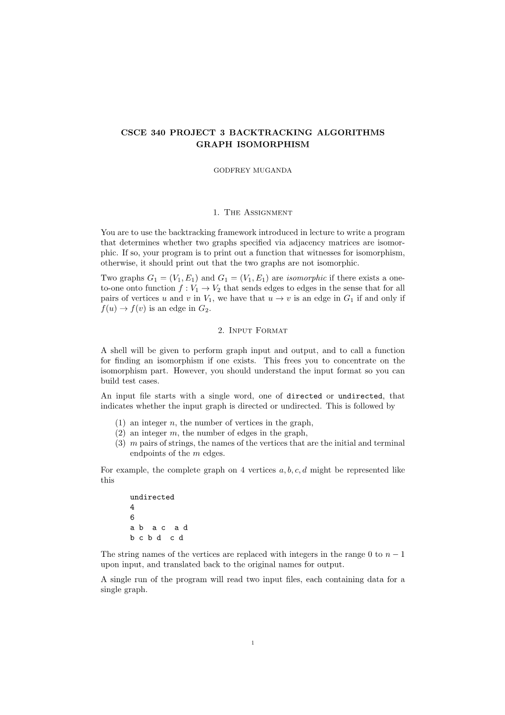 Csce 340 Project 3 Backtracking Algorithms Graph Isomorphism