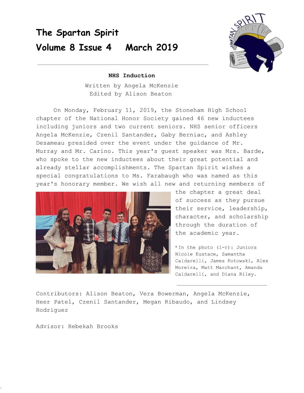 The Spartan Spirit Volume 8 Issue 4 March 2019