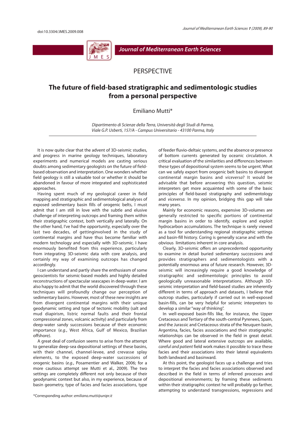 PERSPECTIVE the Future of Field-Based Stratigraphic And