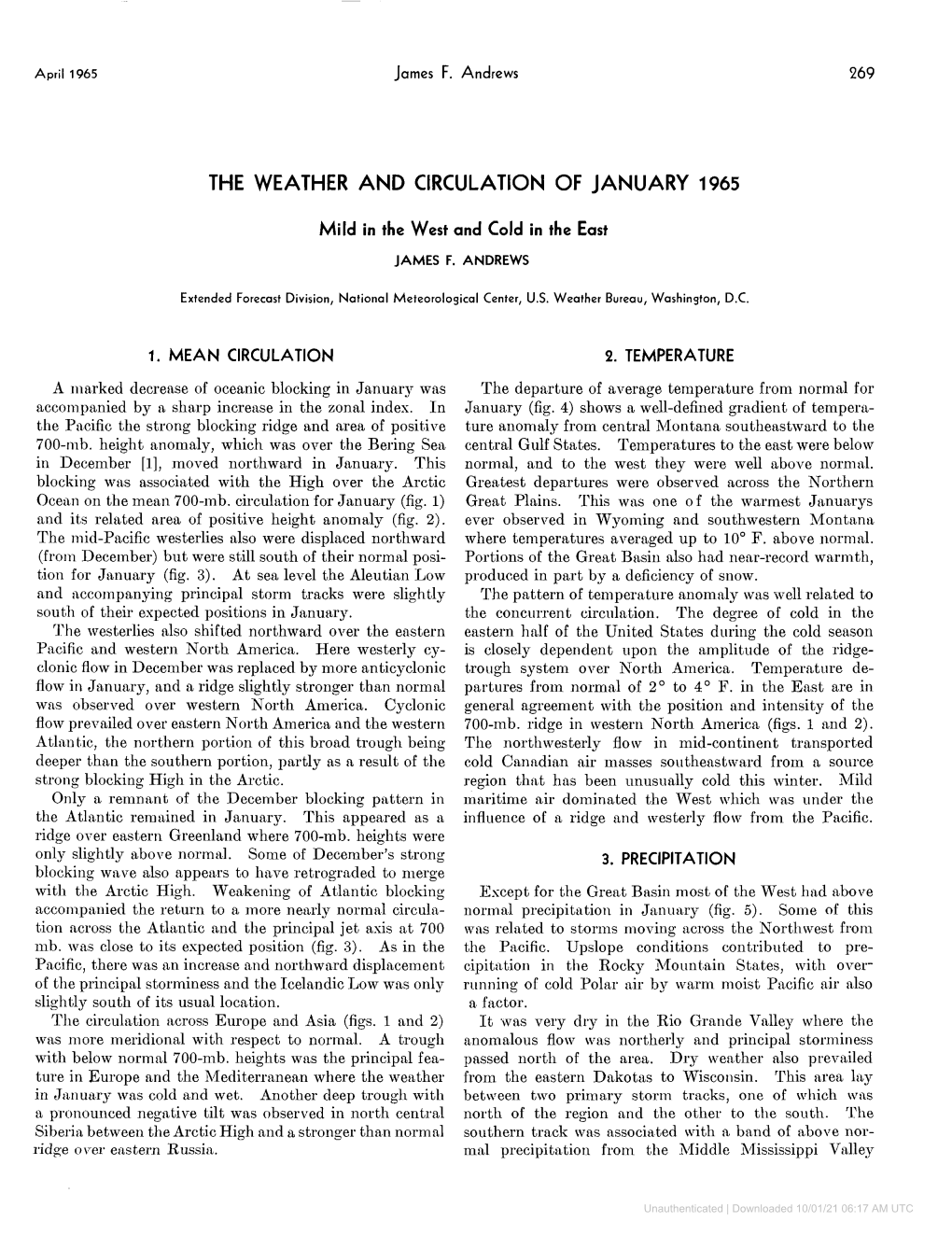 The Weather and Circulation of January 1965