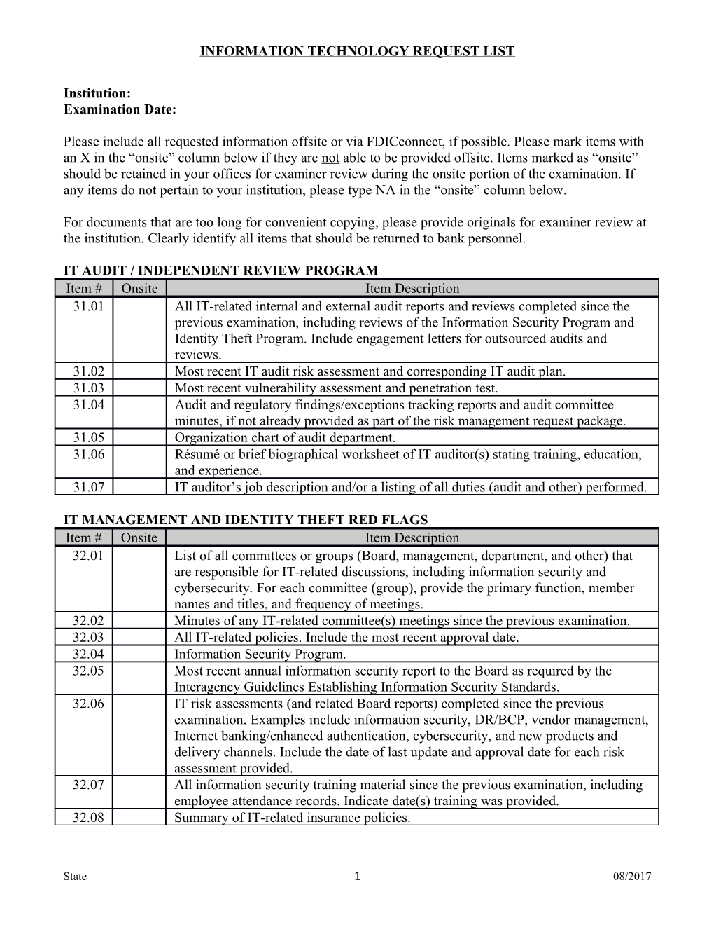 Information Technology Request List