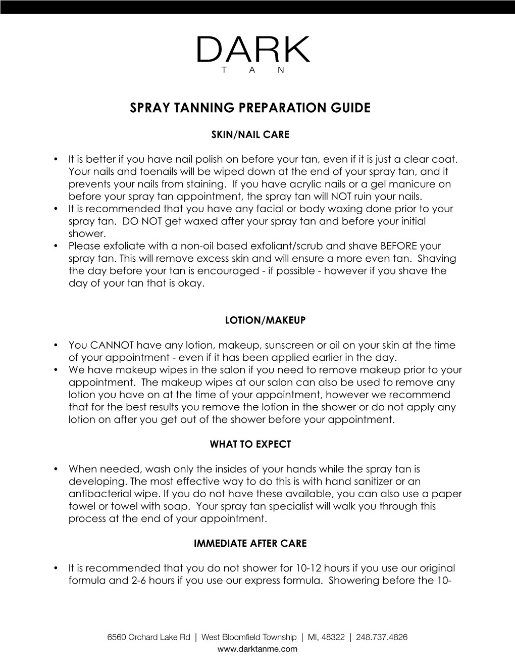 Spray Tanning Preparation Guide