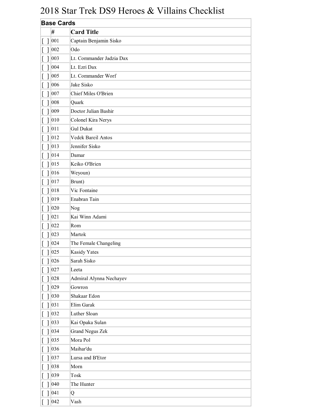 2018 Star Trek Deep Space Nine Heroes and Villains