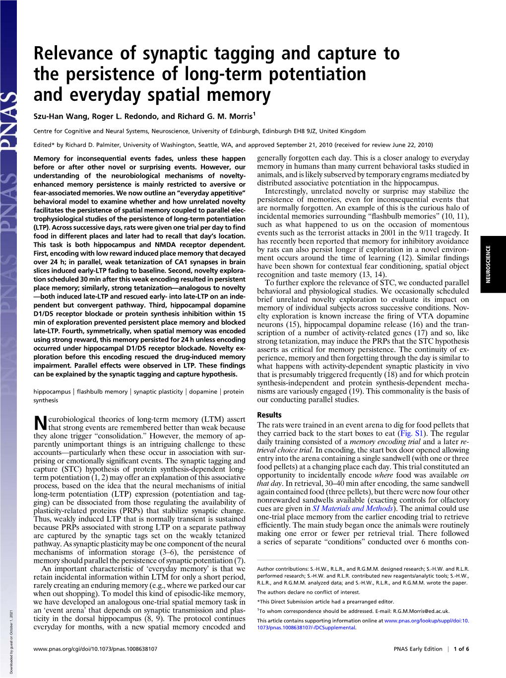 Relevance of Synaptic Tagging and Capture to the Persistence of Long-Term Potentiation and Everyday Spatial Memory