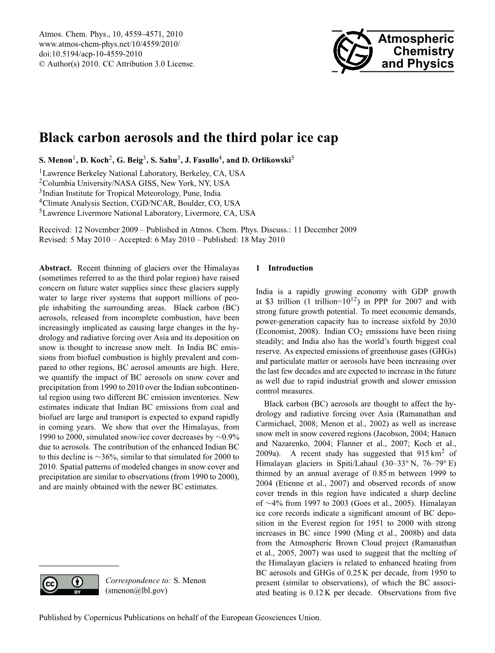 Black Carbon Aerosols and the Third Polar Ice Cap