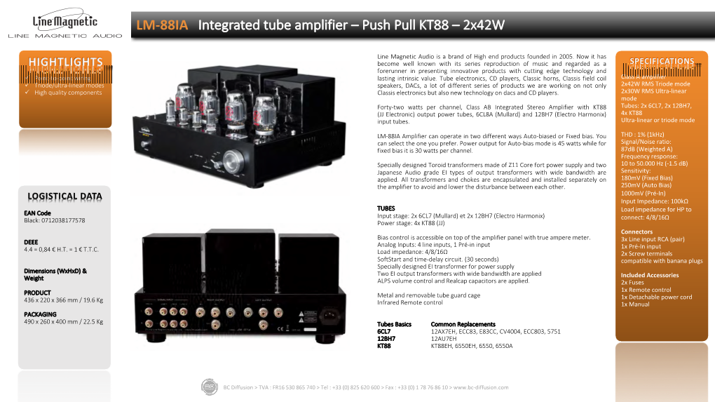 LM-88IA Integrated Tube Amplifier – Push Pull KT88 – 2X42w