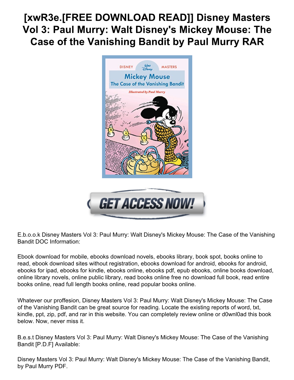 Paul Murry: Walt Disney's Mickey Mouse: the Case of the Vanishing Bandit by Paul Murry RAR