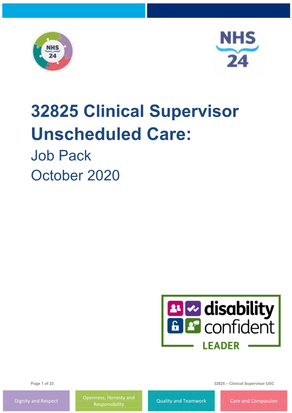 32825 Clinical Supervisor Unscheduled Care: Job Pack October 2020