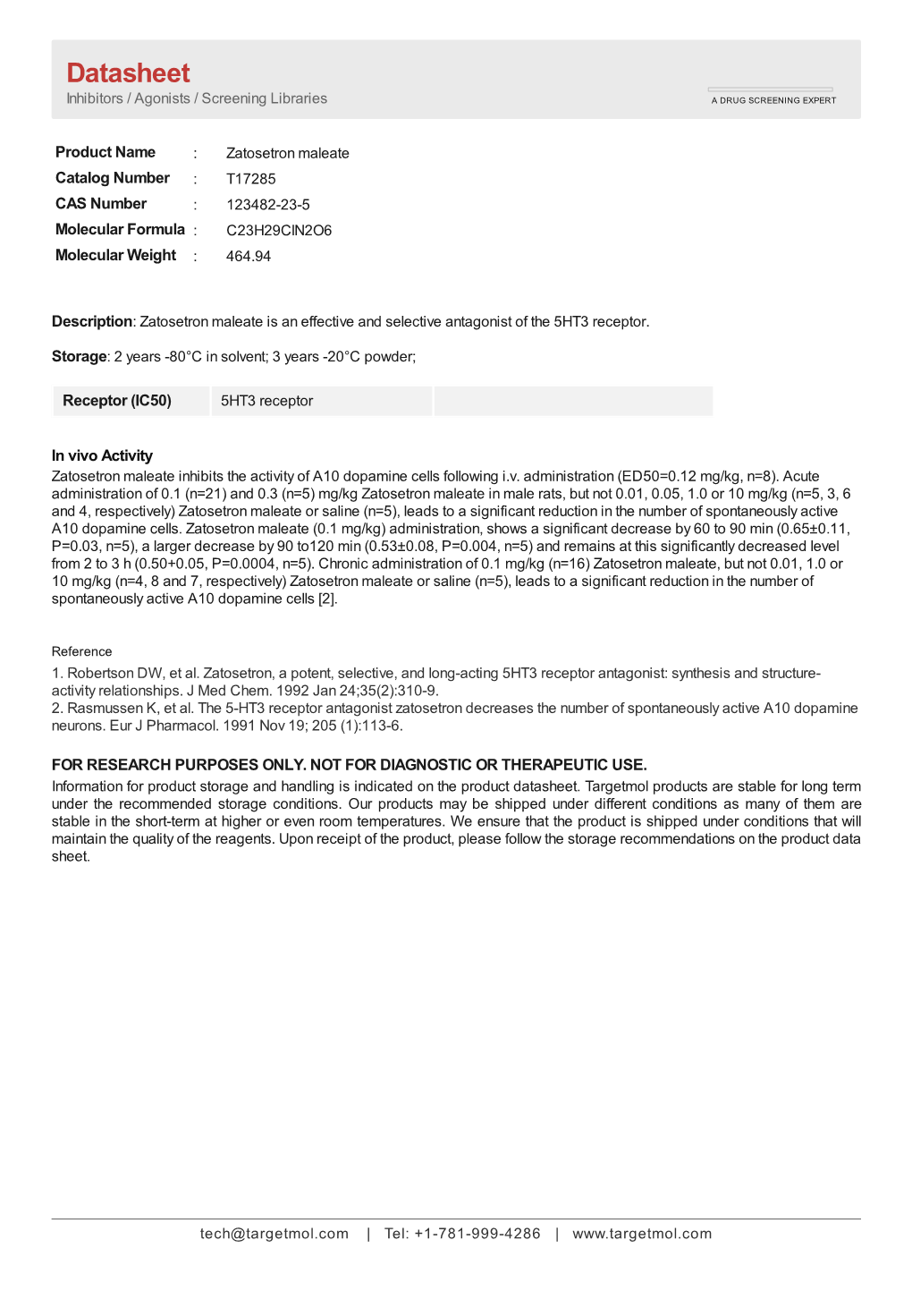 Datasheet Inhibitors / Agonists / Screening Libraries a DRUG SCREENING EXPERT