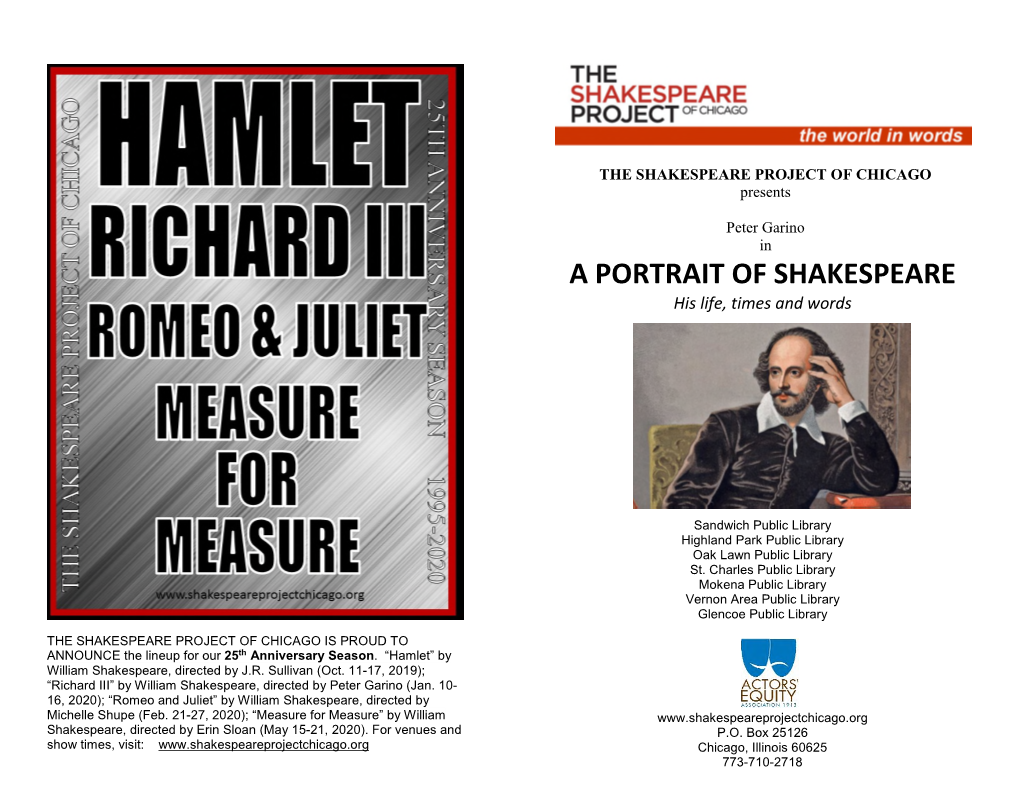 A PORTRAIT of SHAKESPEARE His Life, Times and Words