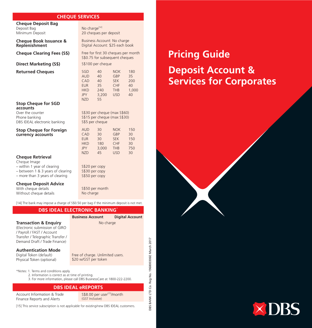 Deposit Account & Pricing Guide Services for Corporates