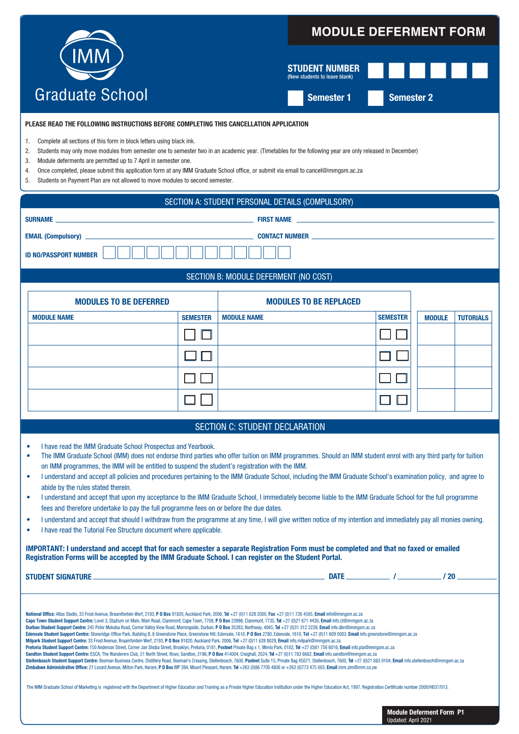 Module Deferment Form