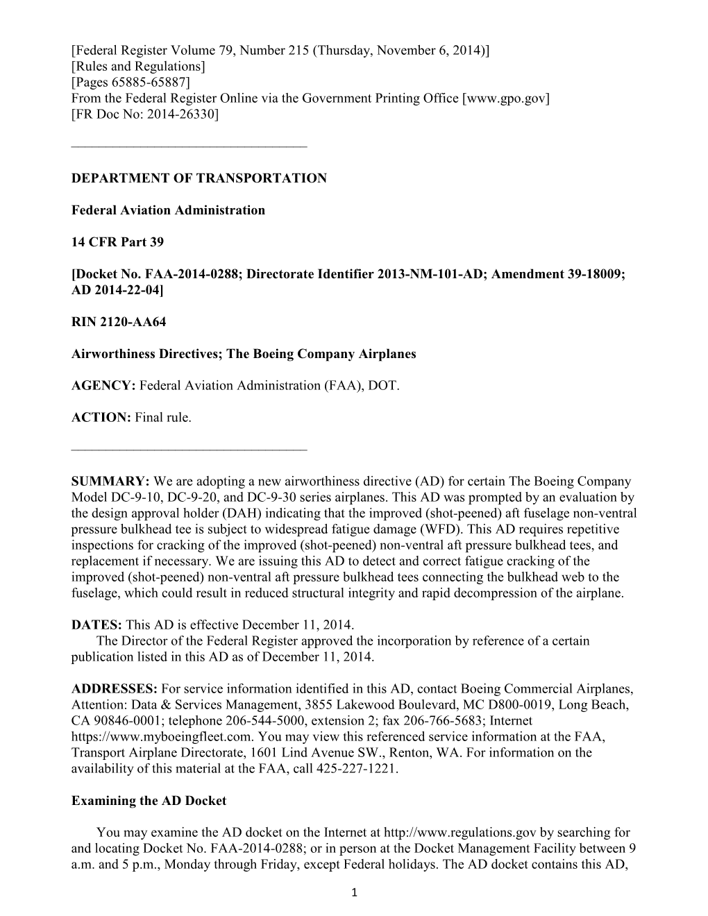 Pages 65885-65887] from the Federal Register Online Via the Government Printing Office [ [FR Doc No: 2014-26330]