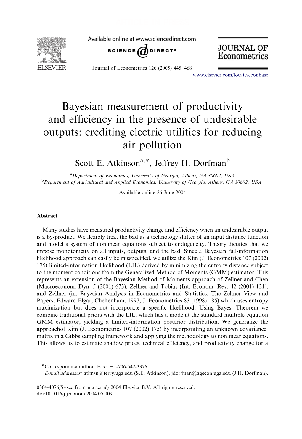 Bayesian Measurement of Productivity and Efficiency in The