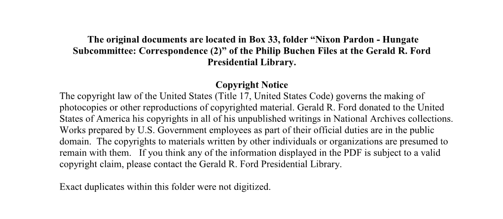 Hungate Subcommittee: Correspondence (2)” of the Philip Buchen Files at the Gerald R