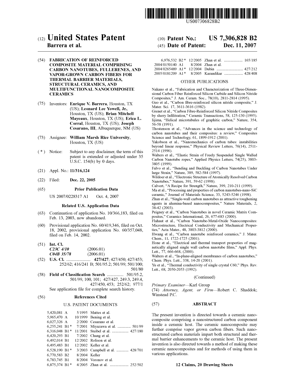 C12) United States Patent (10) Patent No.: US 7,306,828 B2 Barrera Et Al