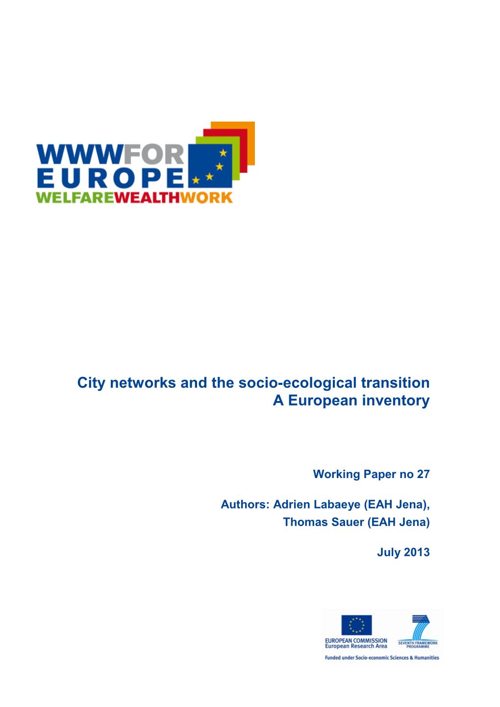 City Networks and the Socio-Ecological Transition a European Inventory