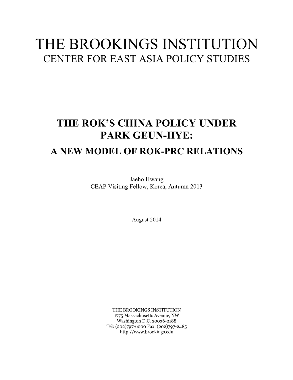 The ROK's China Policy Under Park Geun-Hye