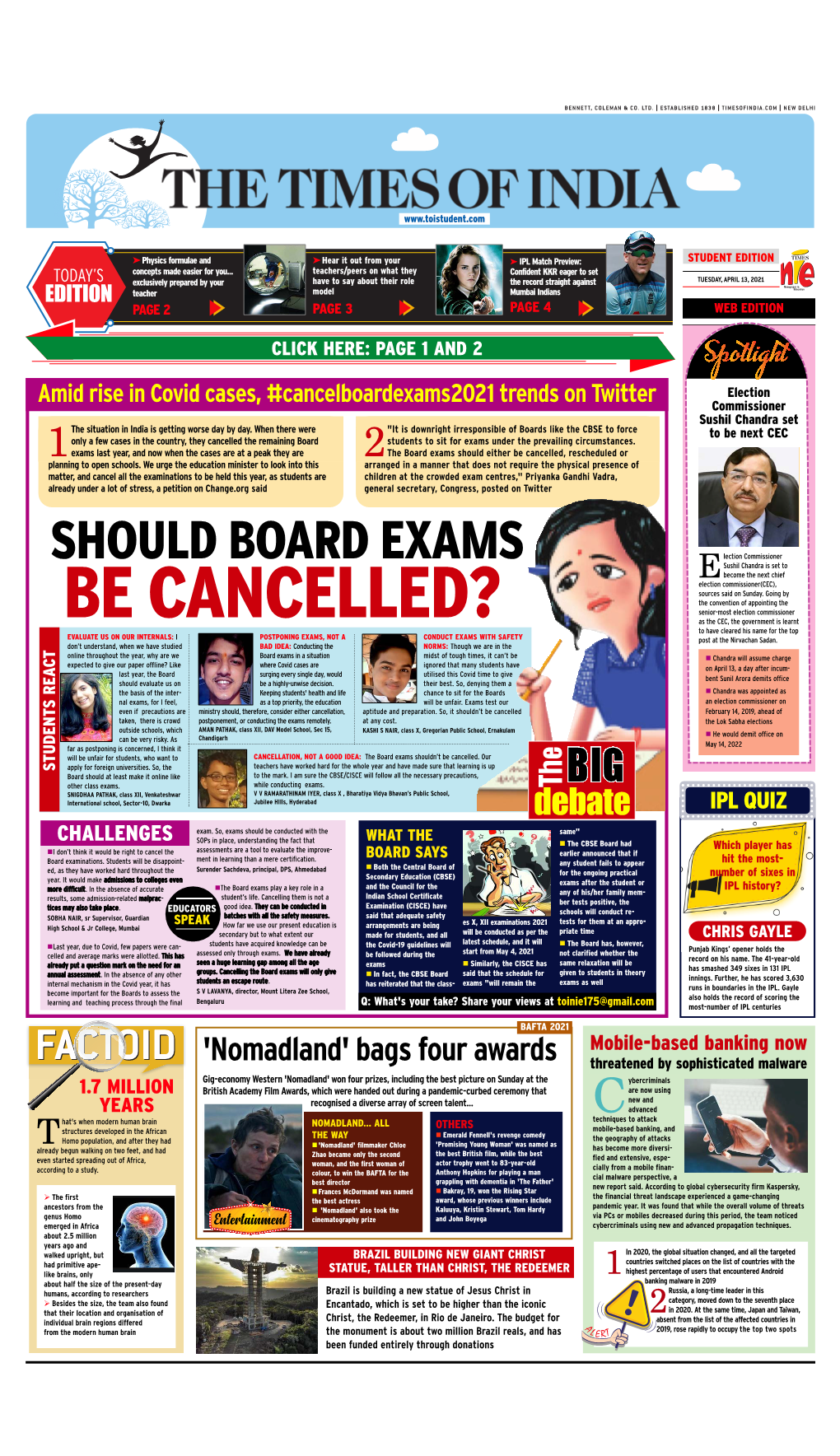 SHOULD BOARD EXAMS Lection Commissioner Sushil Chandra Is Set to E Become the Next Chief Election Commissioner(CEC), Sources Said on Sunday