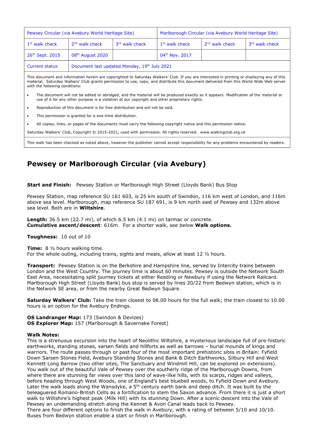 Pewsey Or Marlborough Circular (Via Avebury)