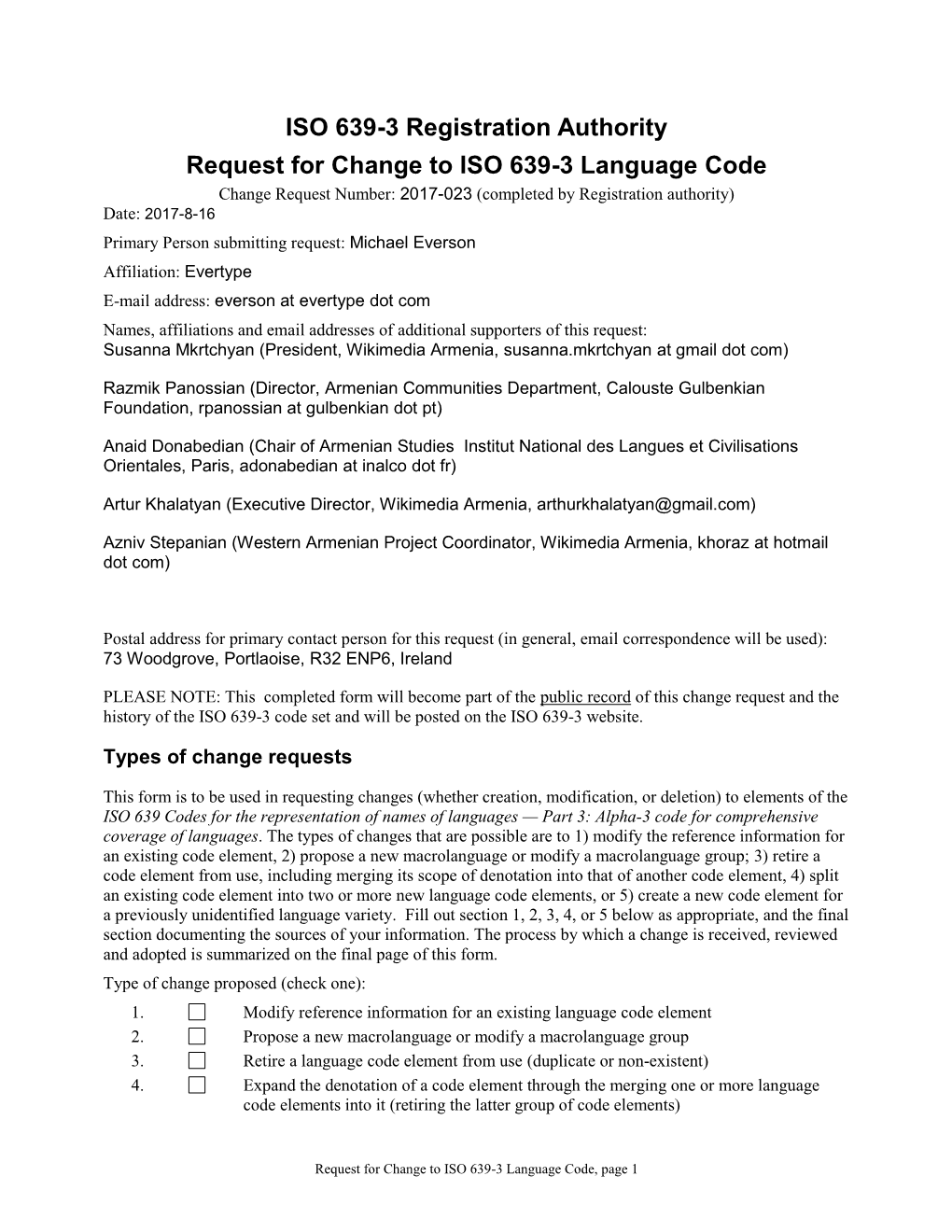 ISO 639-3 Code Split Request Template