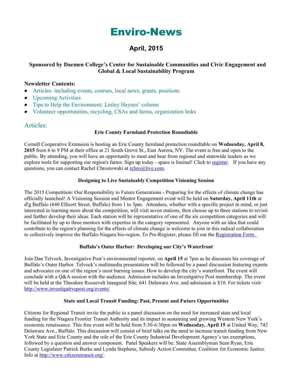 Enviro-News April, 2015