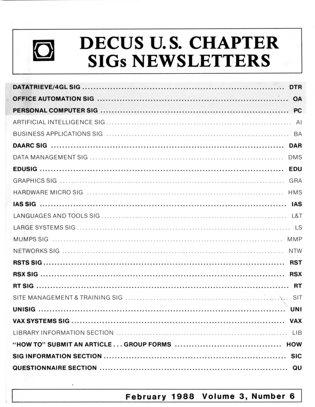 DECUS U.S. CHAPTER Sigs NEWSLETTERS