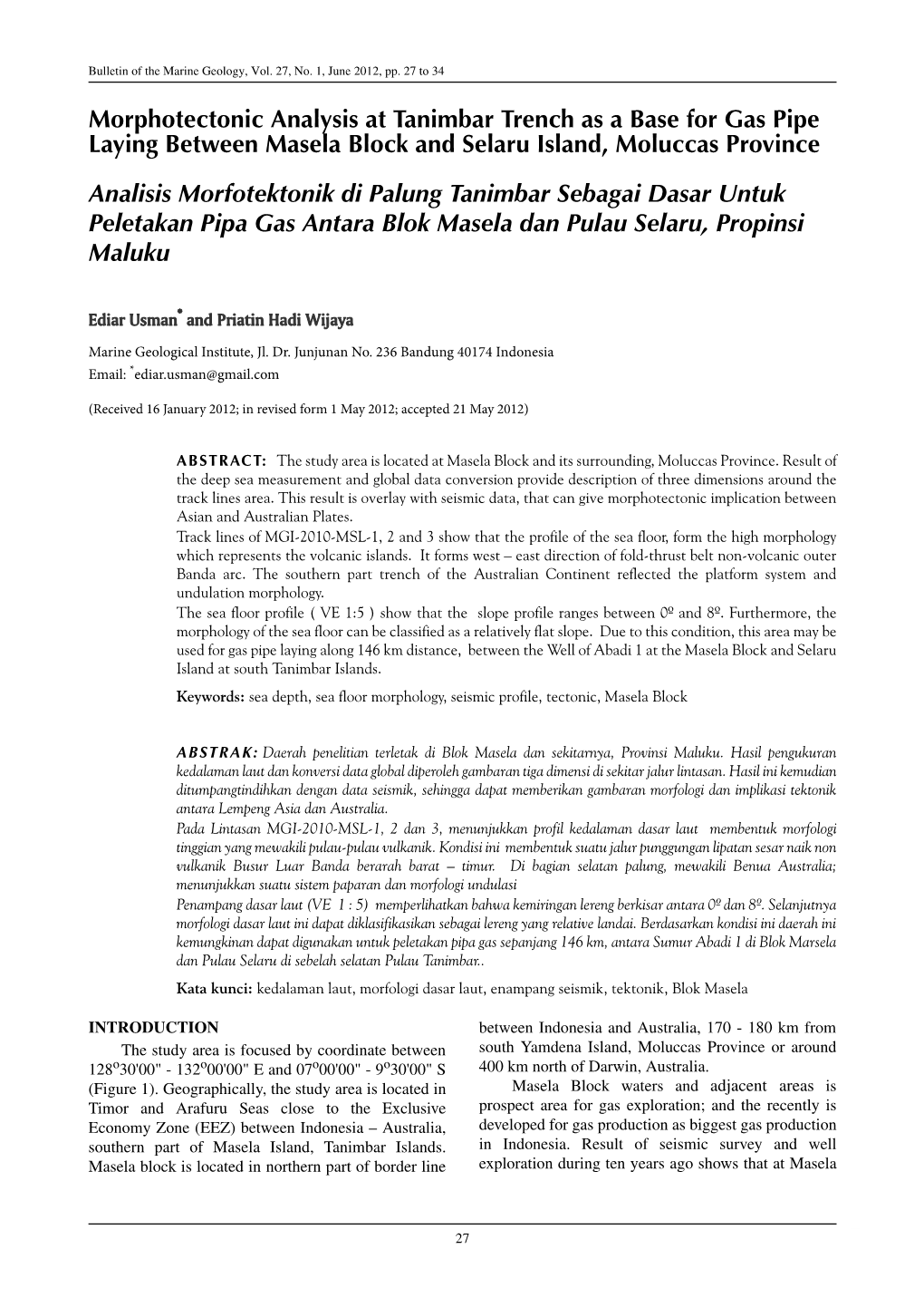 Morphotectonic Analysis at Tanimbar Trench As a Base for Gas Pipe