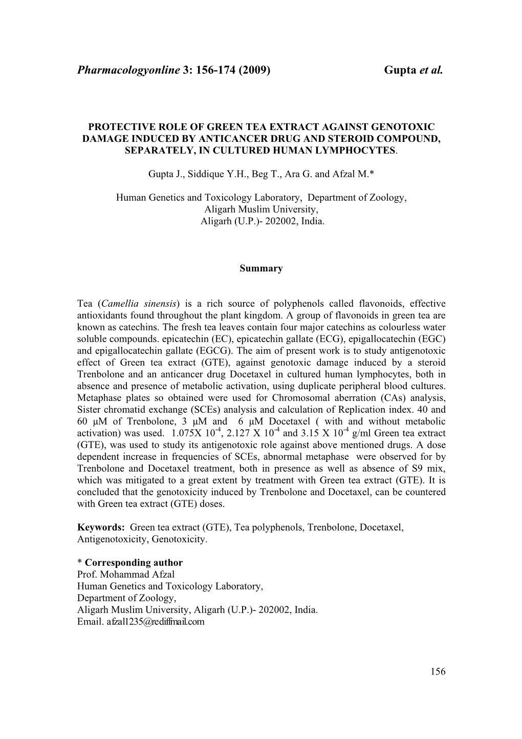 Pharmacologyonline 3: 156-174 (2009) Gupta Et Al