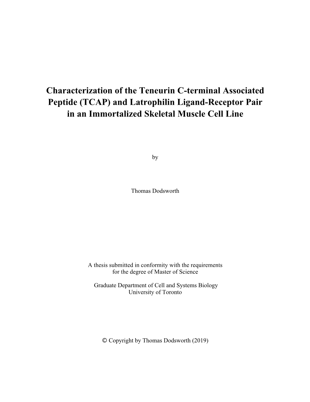 Characterization of the Teneurin C-Terminal Associated Peptide (TCAP) and Latrophilin Ligand-Receptor Pair in an Immortalized Skeletal Muscle Cell Line