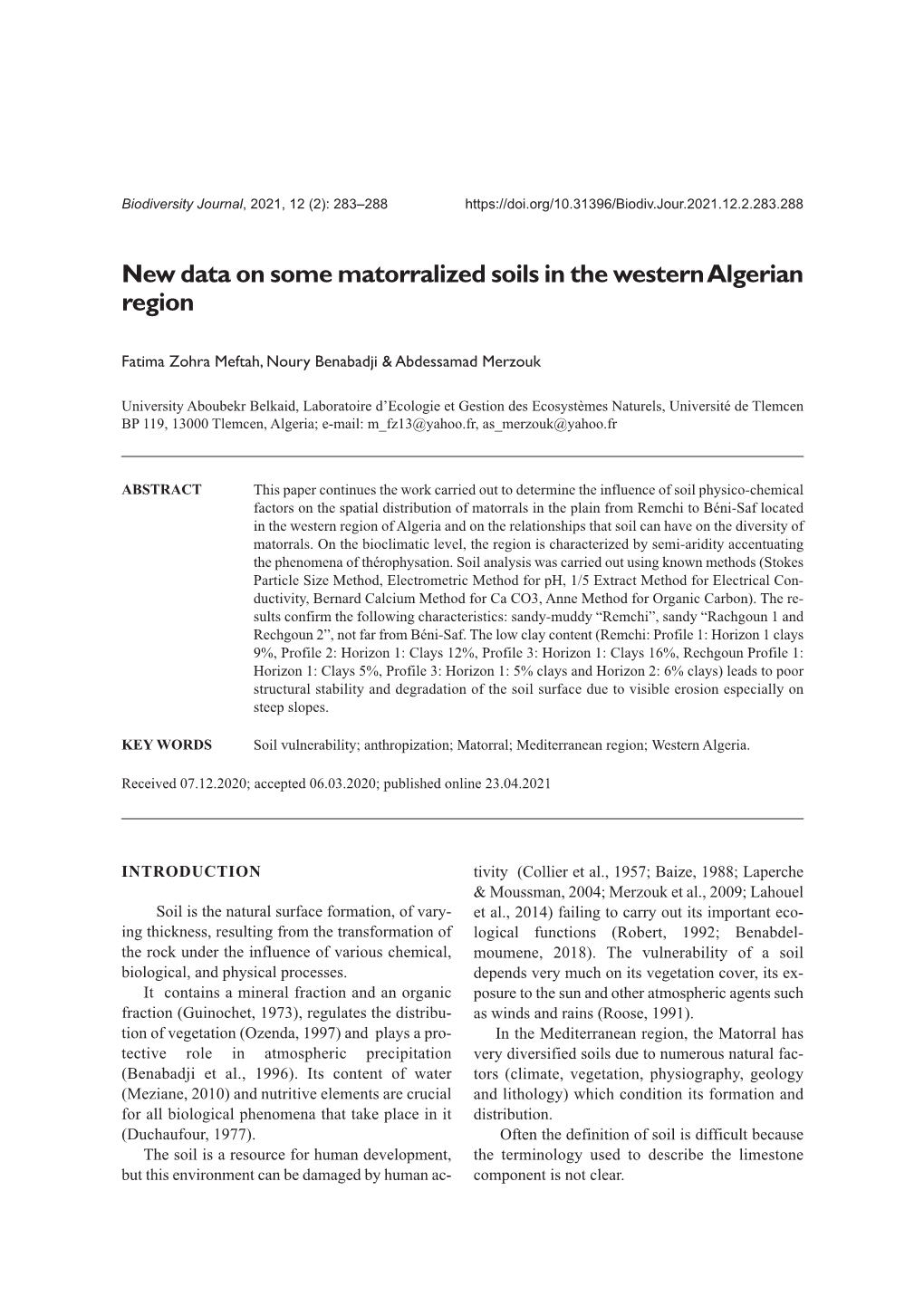 Biodiversity Journal, 2021, 12 (2): 283–288