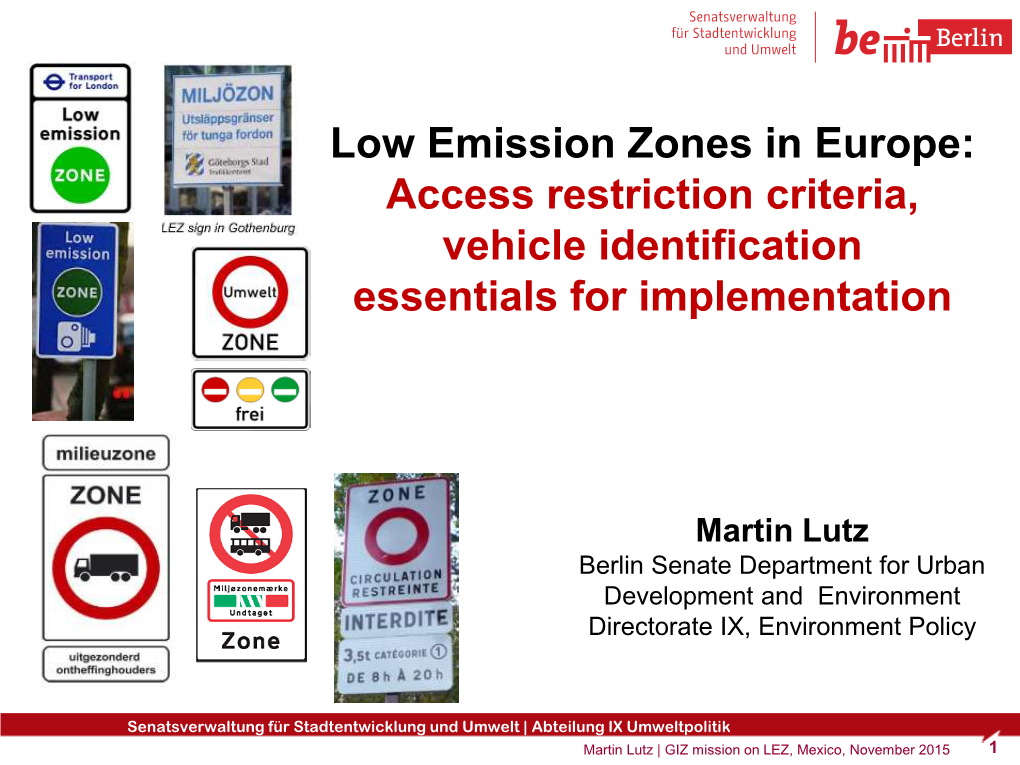 The Low Emission Zone in Berlin