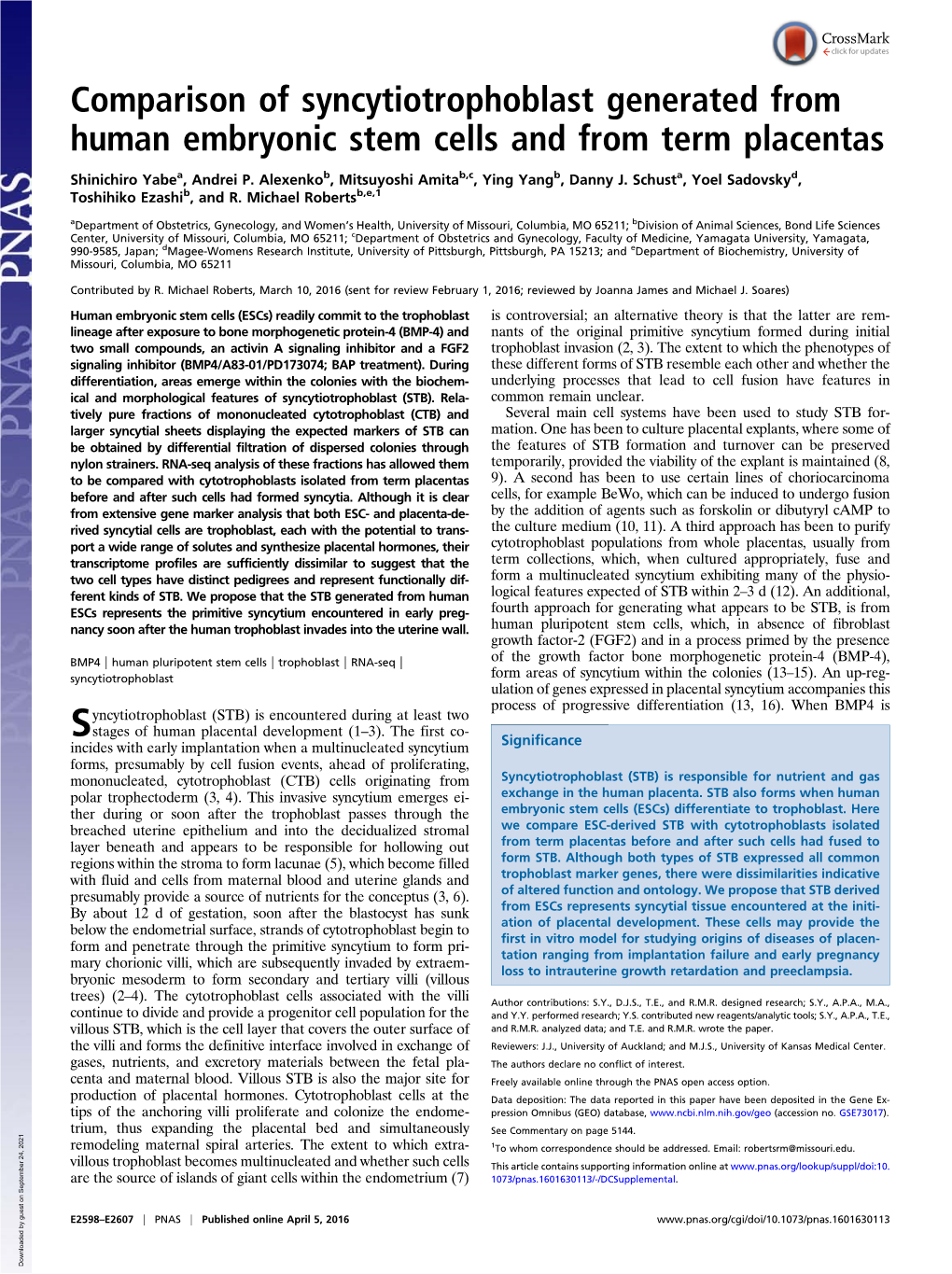 Comparison of Syncytiotrophoblast Generated from Human Embryonic Stem Cells and from Term Placentas